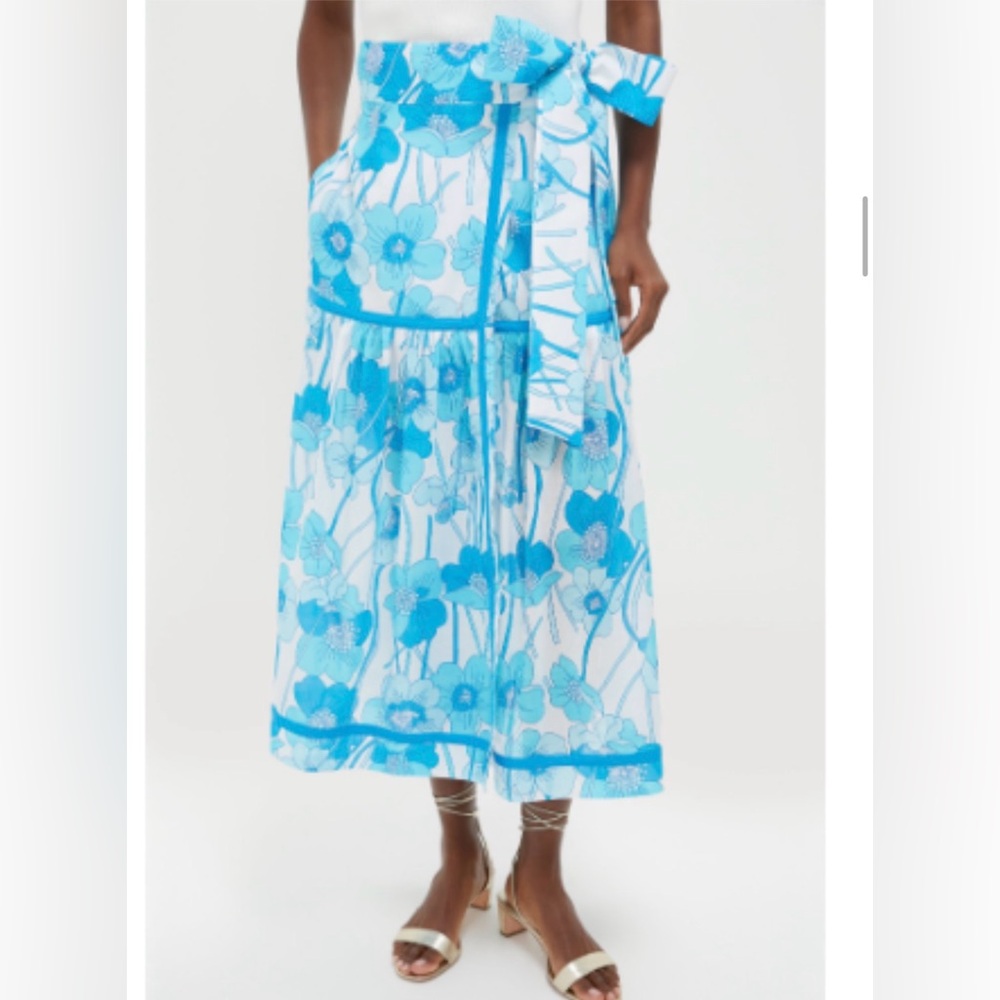 Loretta Caponi Italy Haute Couture Flowers Waves Veradero skirt cotton XL NWT - Picture 3 of 3